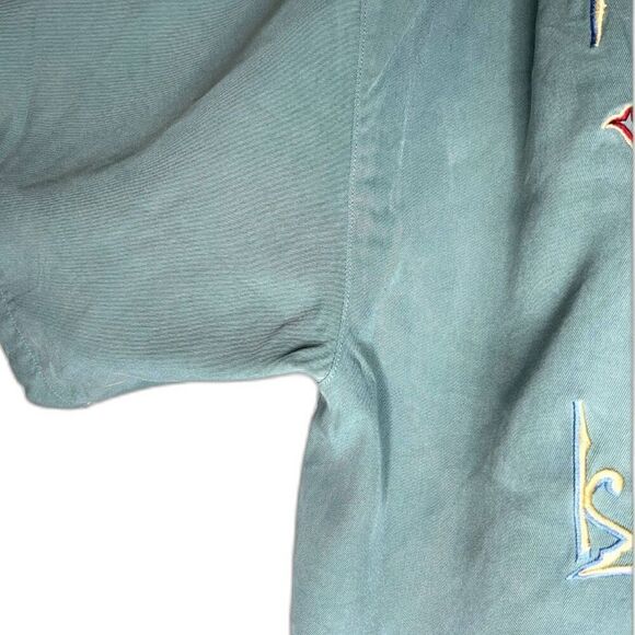 TOMMY BAHAMA Mens Embroidered 100% Silk Hawaiian HARLEY DAVIDSON Shirt Size: L - Picture 4 of 8